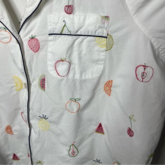 Printfresh Embroidered Fruit Short Sleeve Button Down & Shorts Pajama Set - Picture 7 of 16